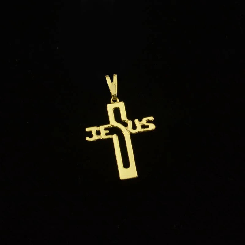 Pingente Cruz Lisa Vazada com Escrita Jesus